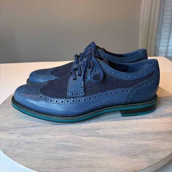Cole Haan Men’s Wingtip Oxford Blue Leather Suede Dress Shoes US Size 9M 9 main image 4